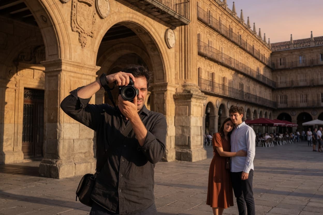 Fotógrafo trabajando durante una sesión en exterior