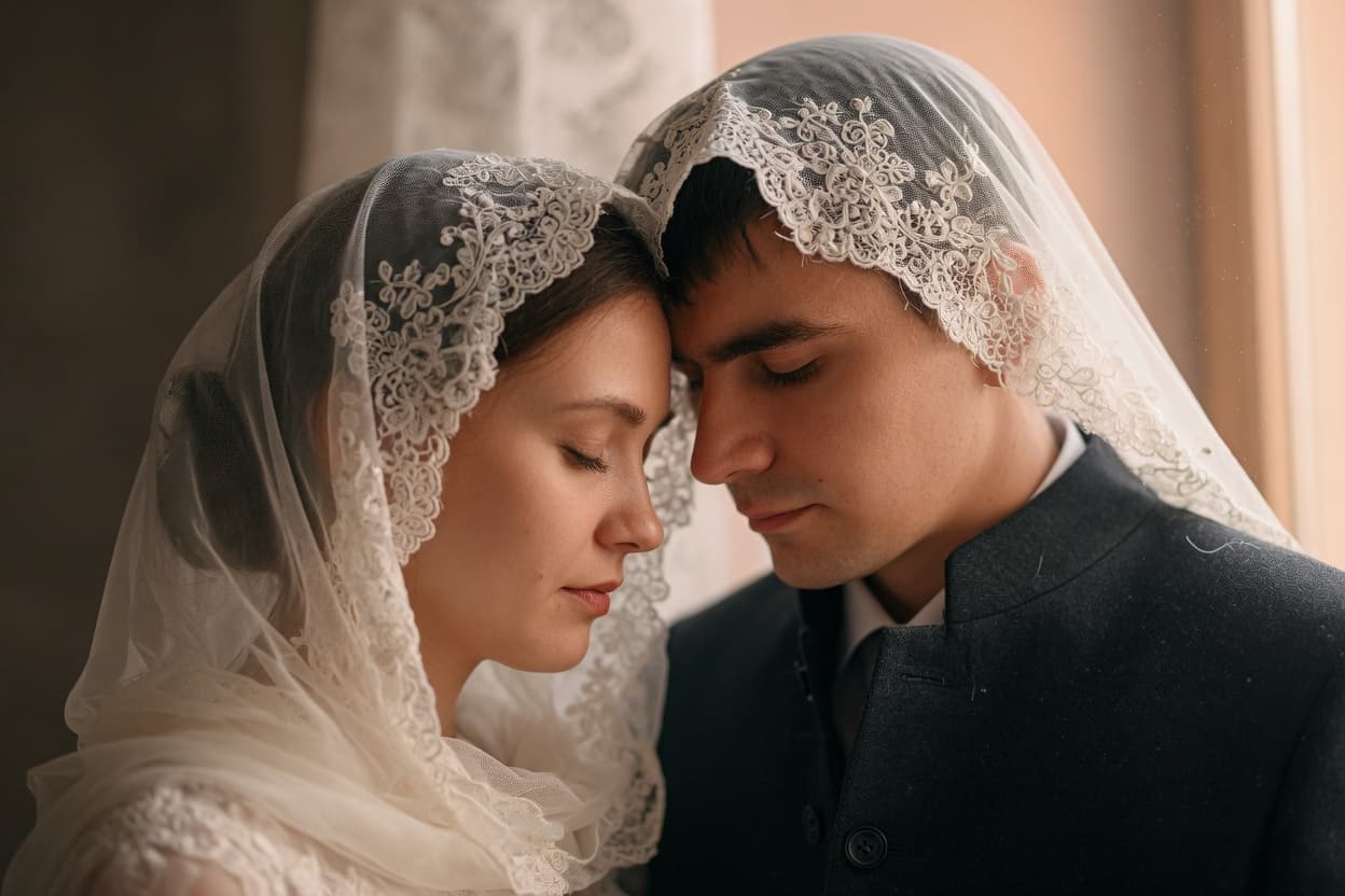Retrato íntimo de una pareja el día de su boda